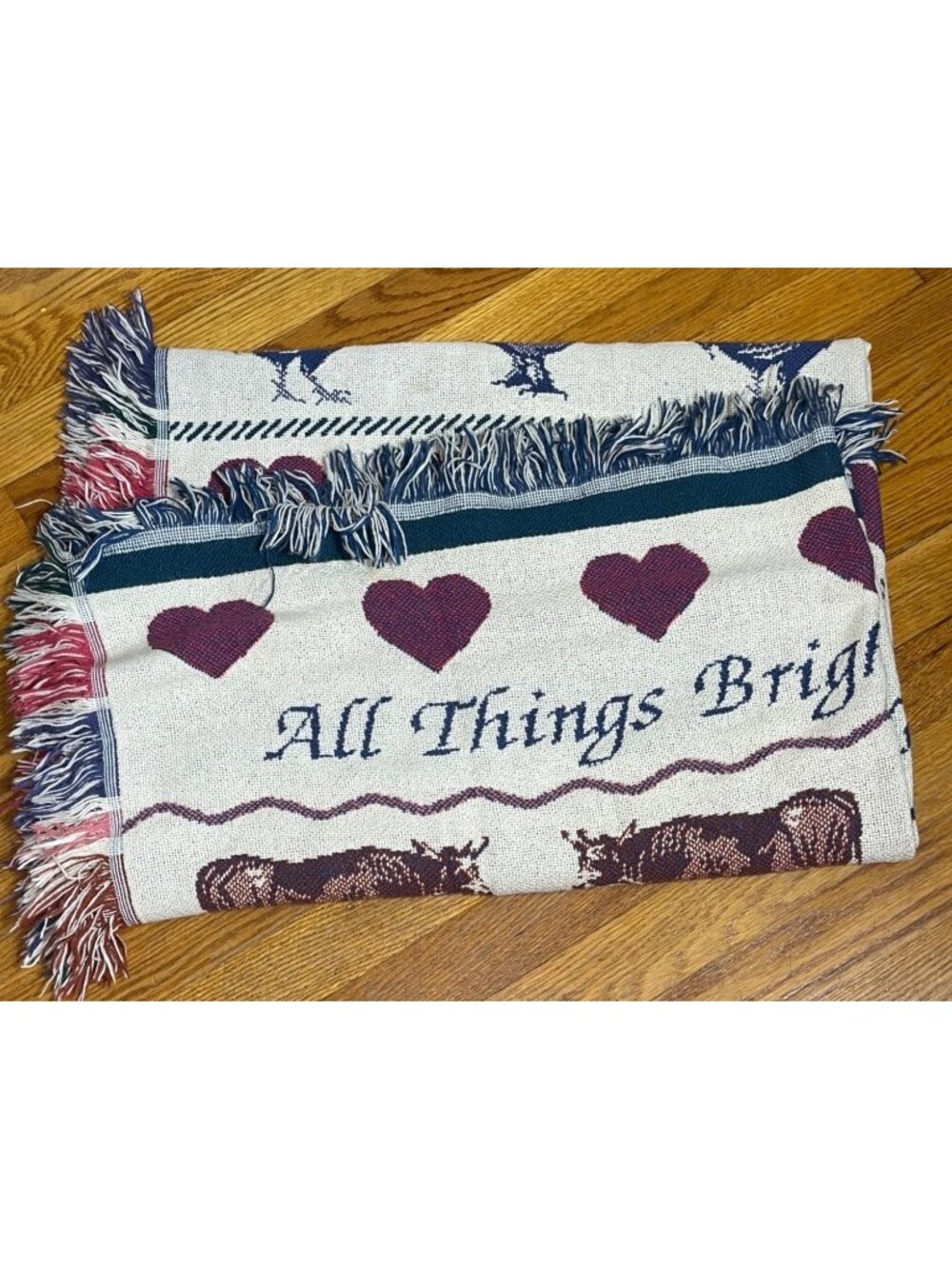 Farmhouse Cotton Blanket Throw All Things Bright Fringe Americana Folk Farmhouse - Picture 2 of 5